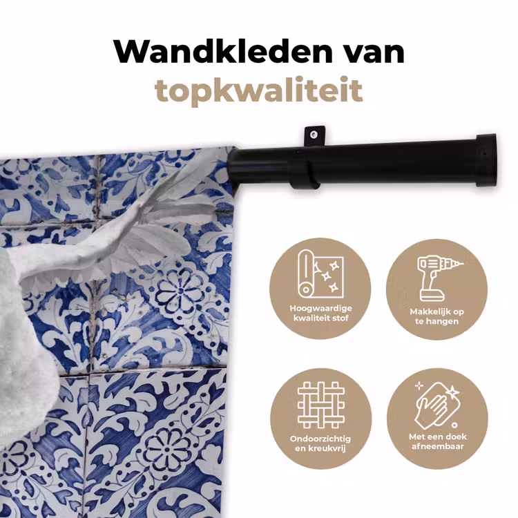 Zwaan - Kunst - Delfts blauw - Schilderij - Oude meesters Wandkleed katoen klein -sfeer2