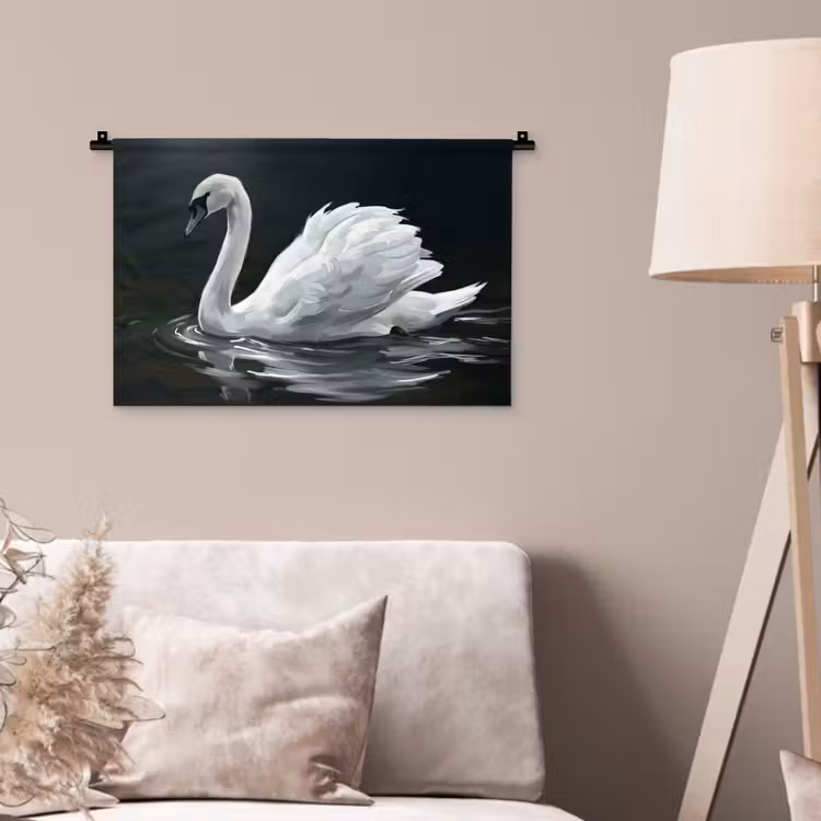 Zwaan - Water - Natuur - Realistisch - Wit Wandkleed katoen klein -sfeer4
