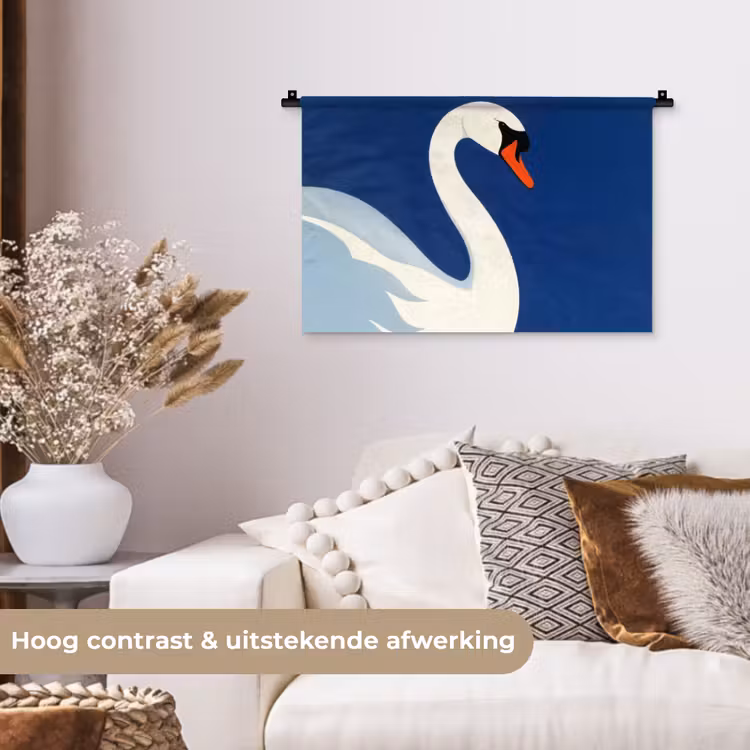 Zwaan - Wit - Snavel - Illustratie Wandkleed katoen klein -sfeer1