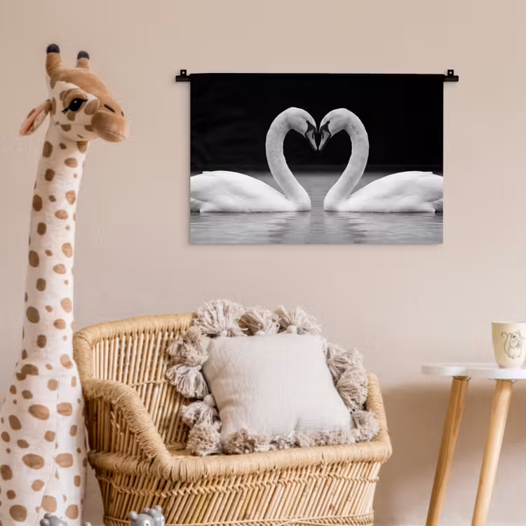 Zwanen - Hart - Zwart - Wit Wandkleed katoen klein -wsfeer5_kind