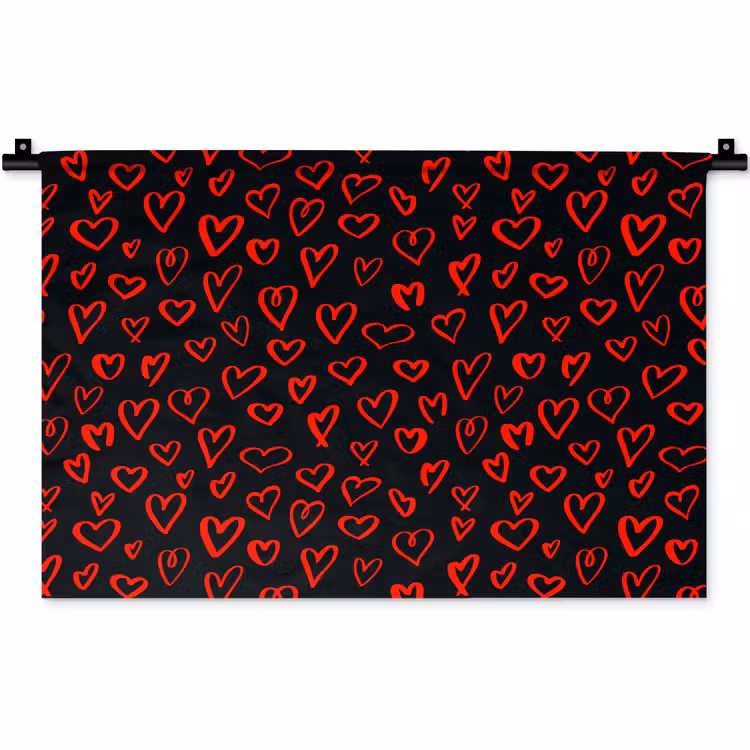 Zwart - Harten - Rood Wandkleed katoen klein 269 -zz3d