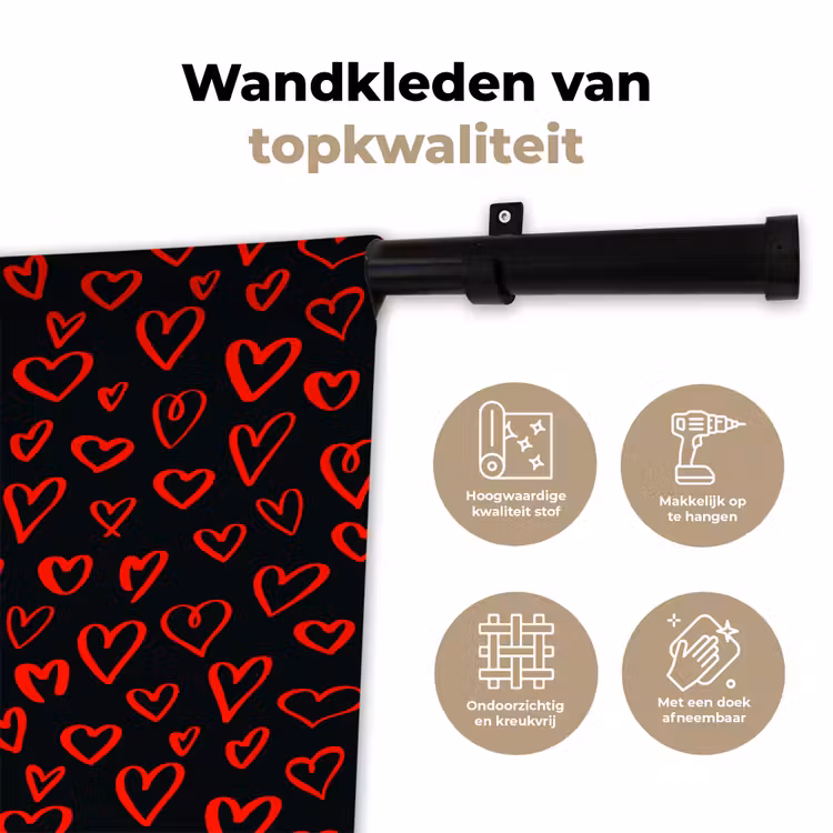 Zwart - Harten - Rood Wandkleed katoen klein 269 -sfeer2