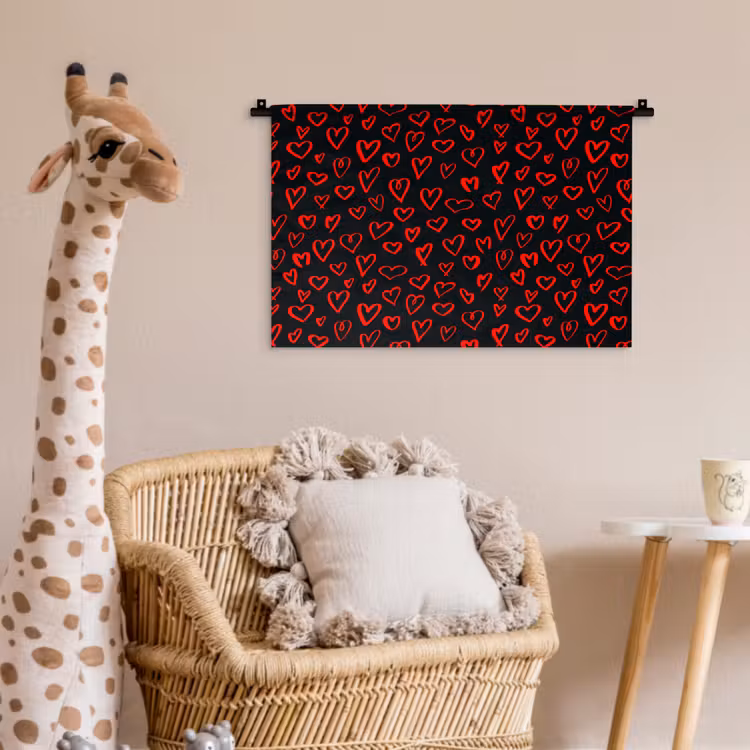 Zwart - Harten - Rood Wandkleed katoen klein 269 -wsfeer5_kind
