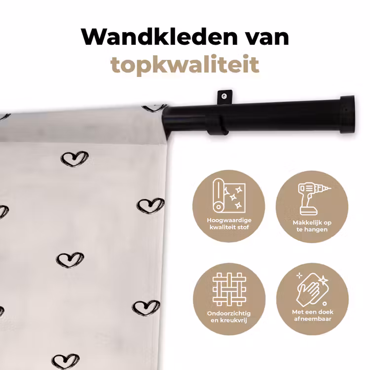 Zwart - Hartjes - Patroon Wandkleed katoen klein 269 -sfeer2
