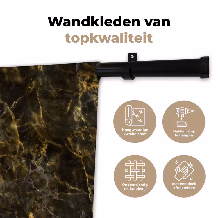 Zwart - Marmer - Goud Wandkleed katoen klein 269 -sfeer2