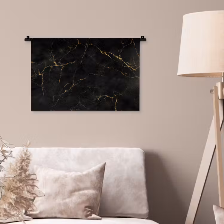 Zwart marmer - Gouden aders - Klassiek Wandkleed katoen klein -sfeer4