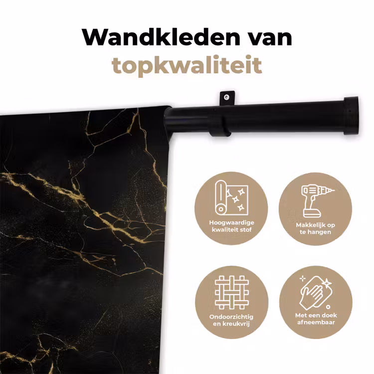 Zwart marmer - Gouden aders - Klassiek Wandkleed katoen klein -sfeer2