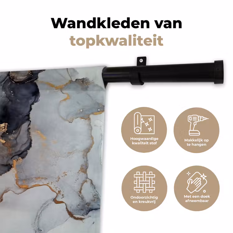 Zwart - Marmer - Luxe - Goud Wandkleed katoen klein -sfeer2