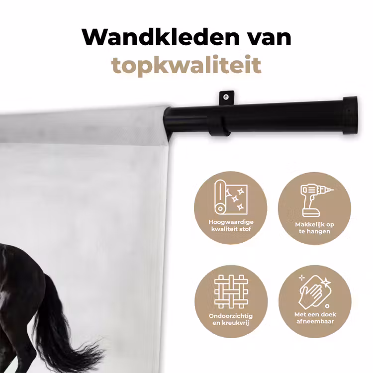 Zwart - Paard - Portret Wandkleed katoen klein -sfeer2