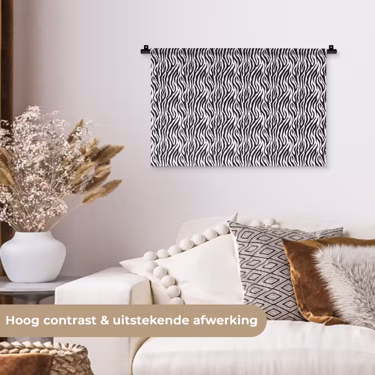 Zwart - Wit - Zebra - Patroon Wandkleed katoen klein 269 -sfeer1