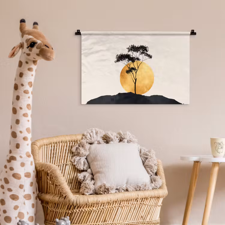 Zwarte boom - Gouden cirkel - Heuvel Wandkleed katoen klein -wsfeer5_kind