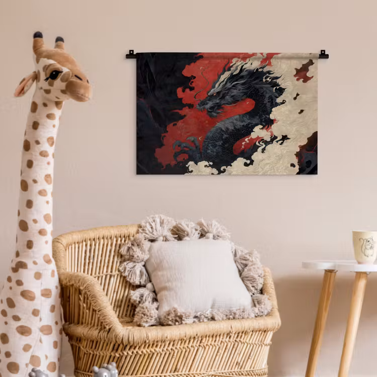 Zwarte draak - Rookwolken - Rood Wandkleed katoen klein -wsfeer5_kind