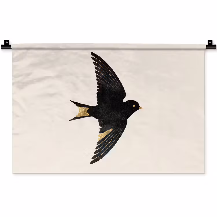 Zwarte zwaluw - Gouden accenten - Lichte achtergrond Wandkleed katoen klein -zz3d