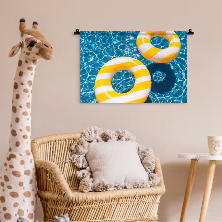 Zwembad - Zwembanden - Zomer - Geel - Blauw Wandkleed katoen klein -wsfeer5_kind