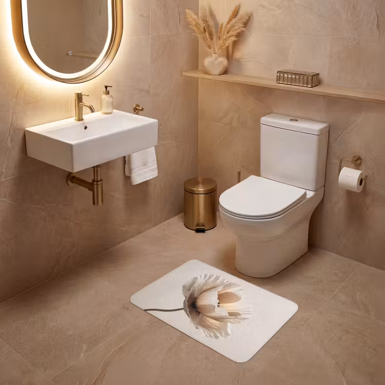 Bloem - Beige - Crème WCmat klein -sfeer3