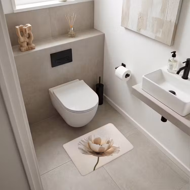 Bloem - Beige - Crème WCmat klein -sfeer1