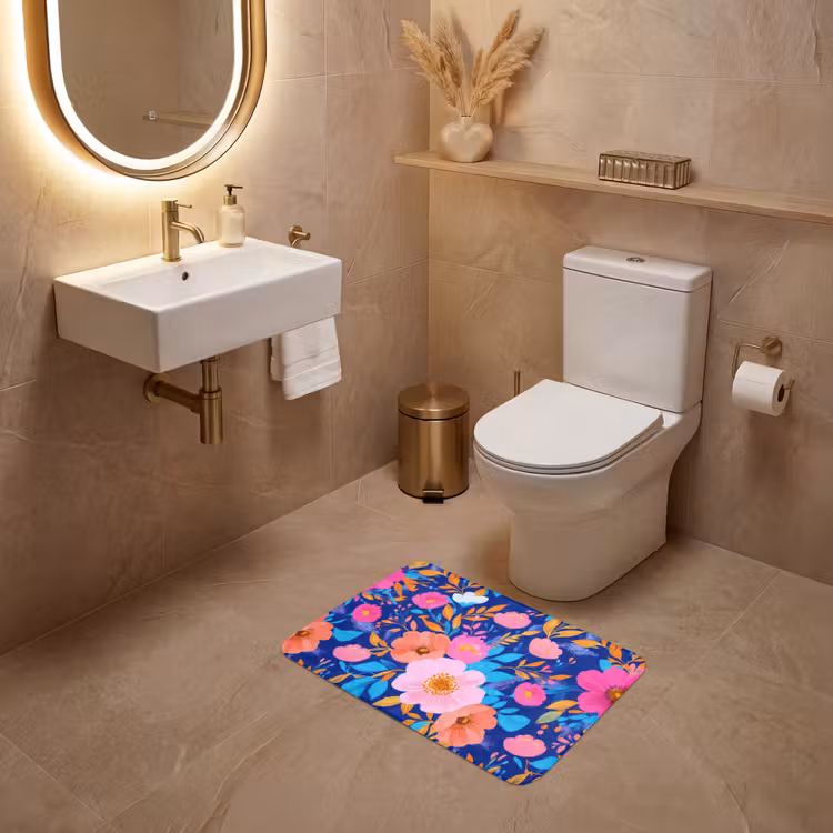 Bloemen - Blauw - Roze WCmat klein -sfeer3