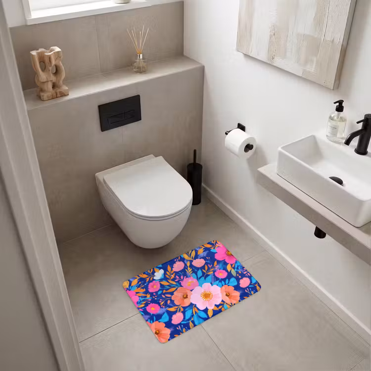 Bloemen - Blauw - Roze WCmat klein -sfeer1