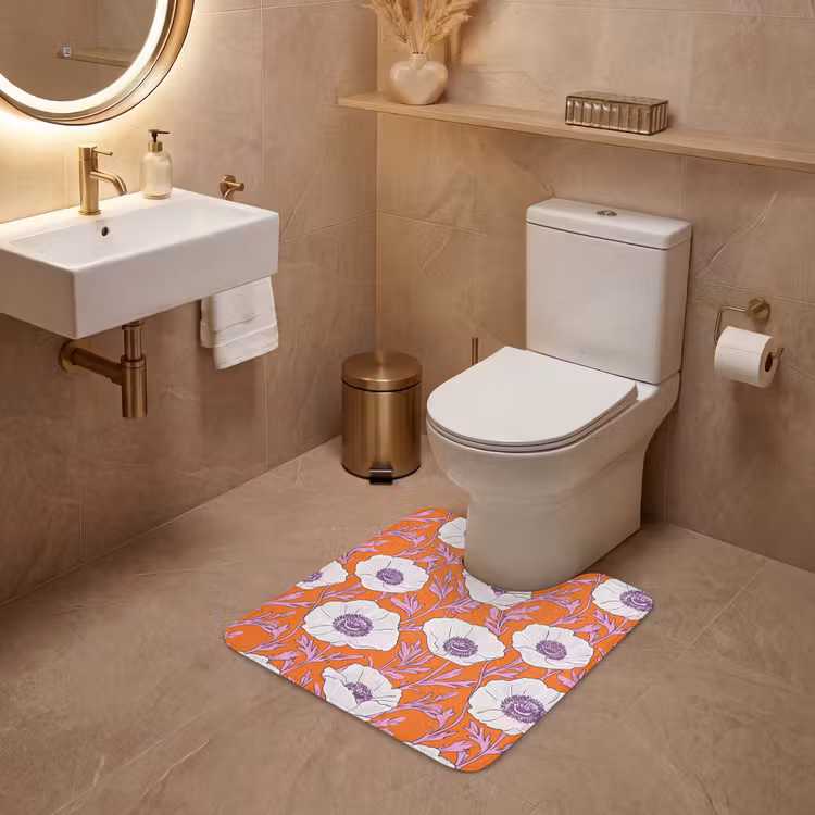 Bloemen - Grafisch - Oranje WCmat U-uitsnede middel 1014 -sfeer3