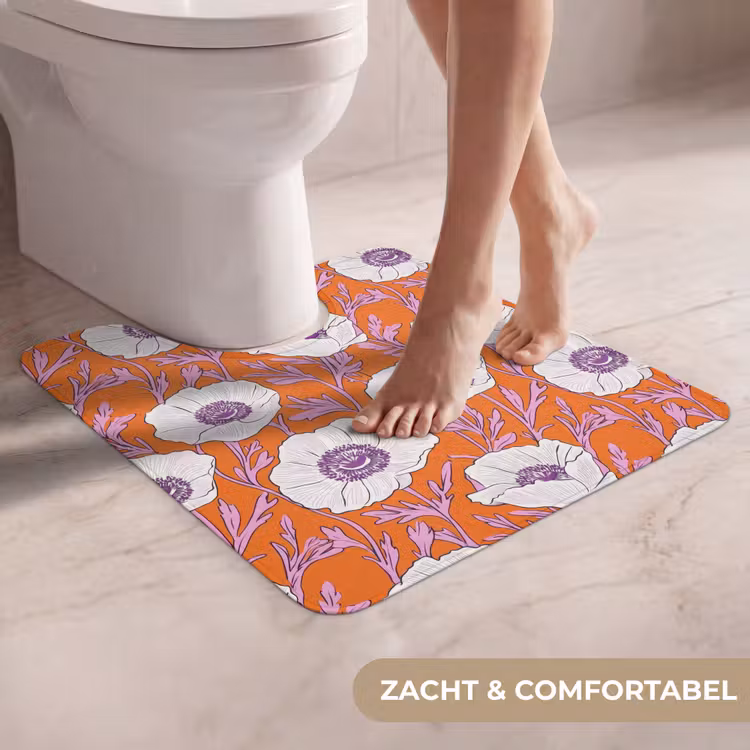 Bloemen - Grafisch - Oranje WCmat U-uitsnede middel 1014 -USP_ZachtNL