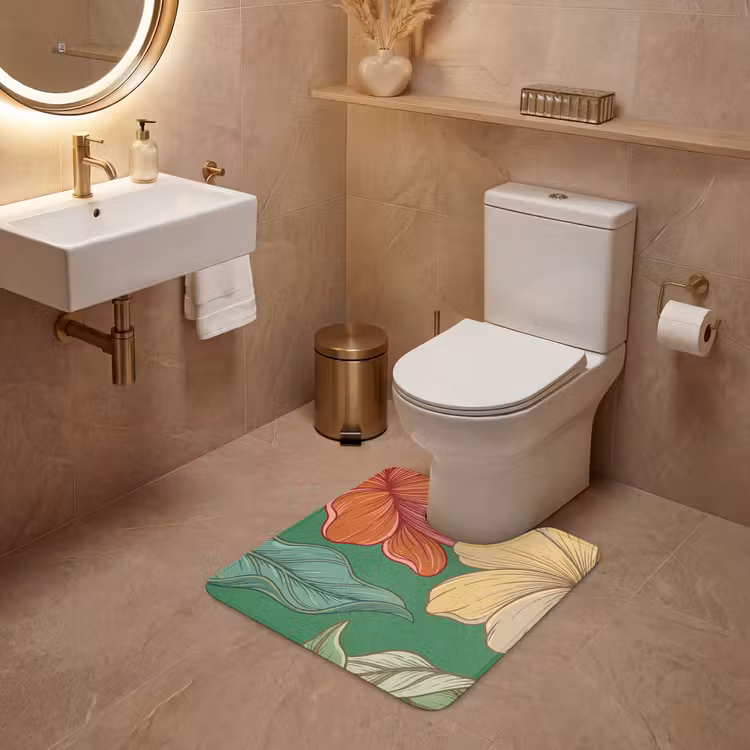 WC Mat - Bloemen - Groen - Illustratie - Bloemen - Groen - Illustratie WCmat U-uitsnede middel