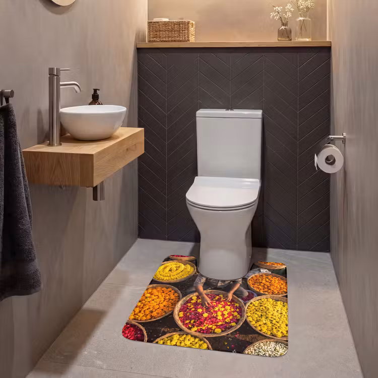 WC Mat - Bloemen - Markt - Kleurrijk - Bloemen - Markt - Kleurrijk WCmat U-uitsnede middel