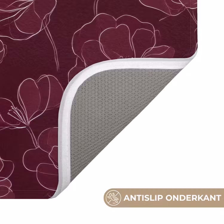 Bloemen - Patroon - Bordeauxrood WCmat klein 1009 -USP_AntislipNL