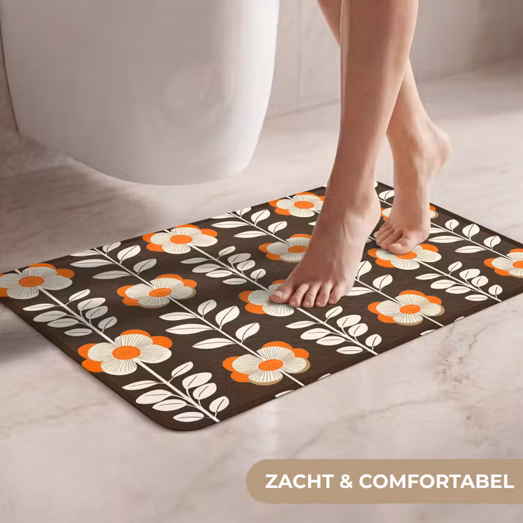 Bloemen - Retro - Bruin WCmat klein 1009 -USP_ZachtNL