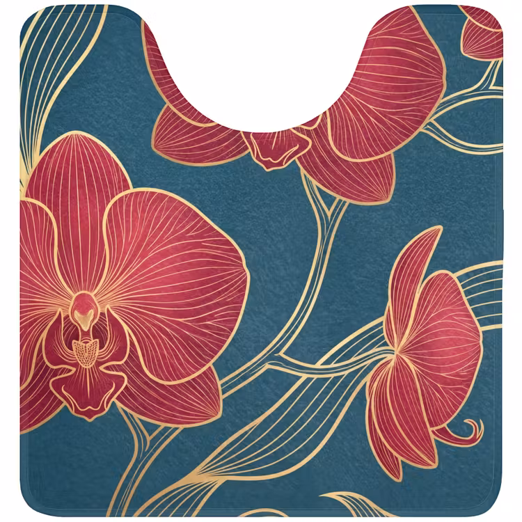 WC Mat - Bloemen - Rood - Goud - Bloemen - Rood - Goud WCmat U-uitsnede middel