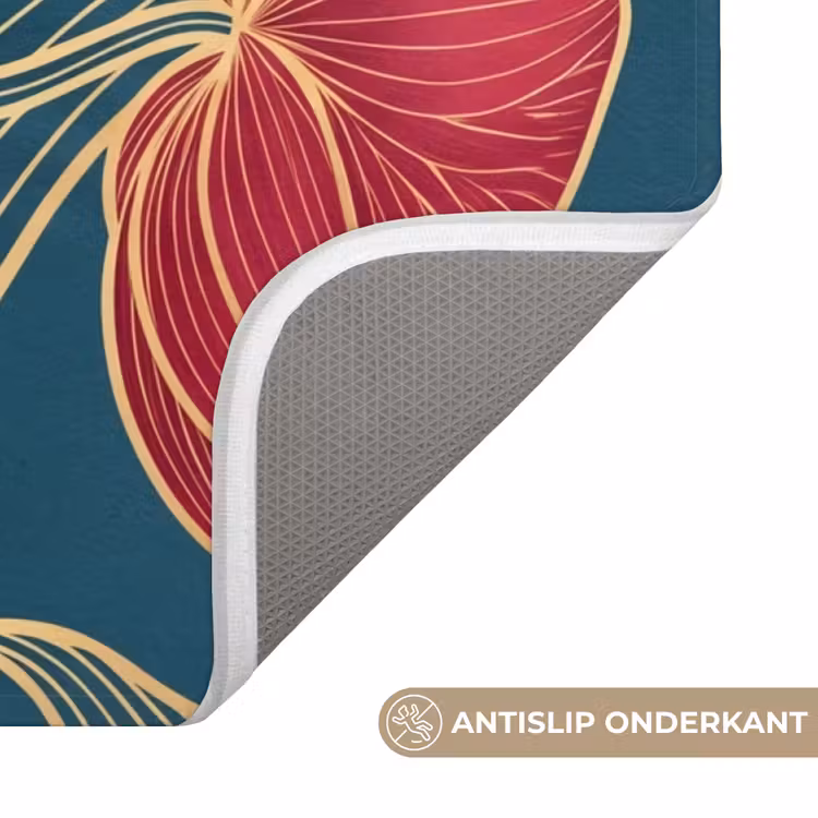 WC Mat - Bloemen - Rood - Goud - Bloemen - Rood - Goud WCmat U-uitsnede middel