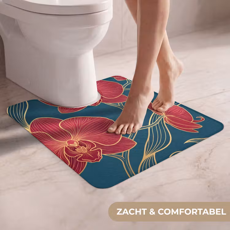 WC Mat - Bloemen - Rood - Goud - Bloemen - Rood - Goud WCmat U-uitsnede middel