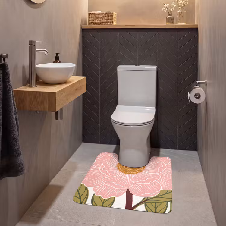 WC Mat - Bloemen - Roze - Illustratie - Bloemen - Roze - Illustratie WCmat U-uitsnede middel