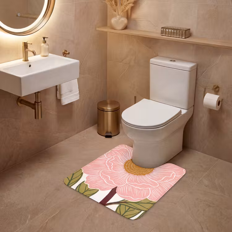 WC Mat - Bloemen - Roze - Illustratie - Bloemen - Roze - Illustratie WCmat U-uitsnede middel