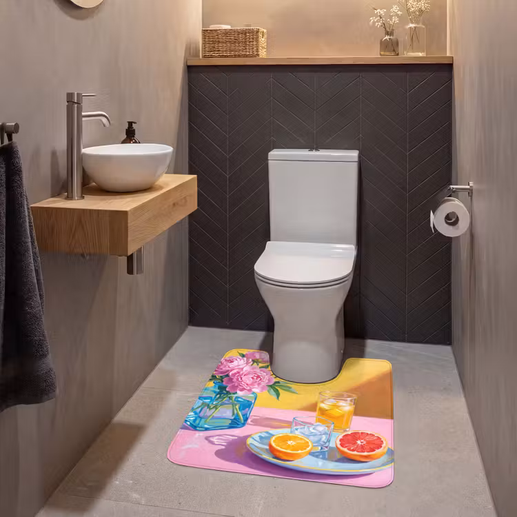 WC Mat - Bloemen - Roze - Modern - Bloemen - Roze - Modern WCmat U-uitsnede middel