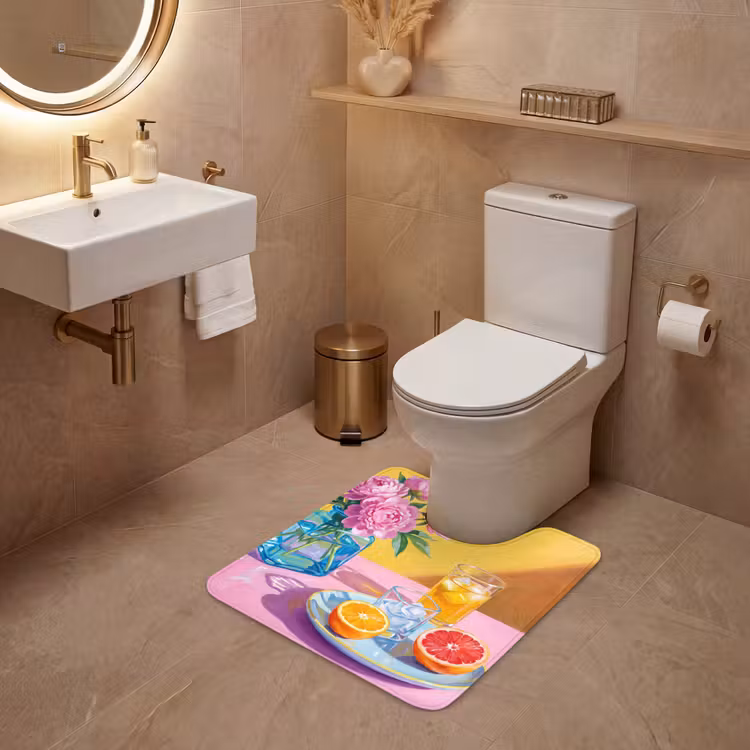 WC Mat - Bloemen - Roze - Modern - Bloemen - Roze - Modern WCmat U-uitsnede middel