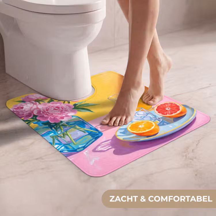 WC Mat - Bloemen - Roze - Modern - Bloemen - Roze - Modern WCmat U-uitsnede middel