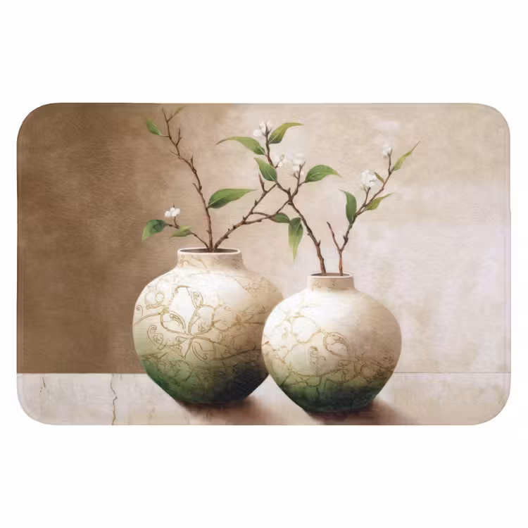 Bloemen - Vaas - Wit - Botanisch - Beige WCmat klein -3d