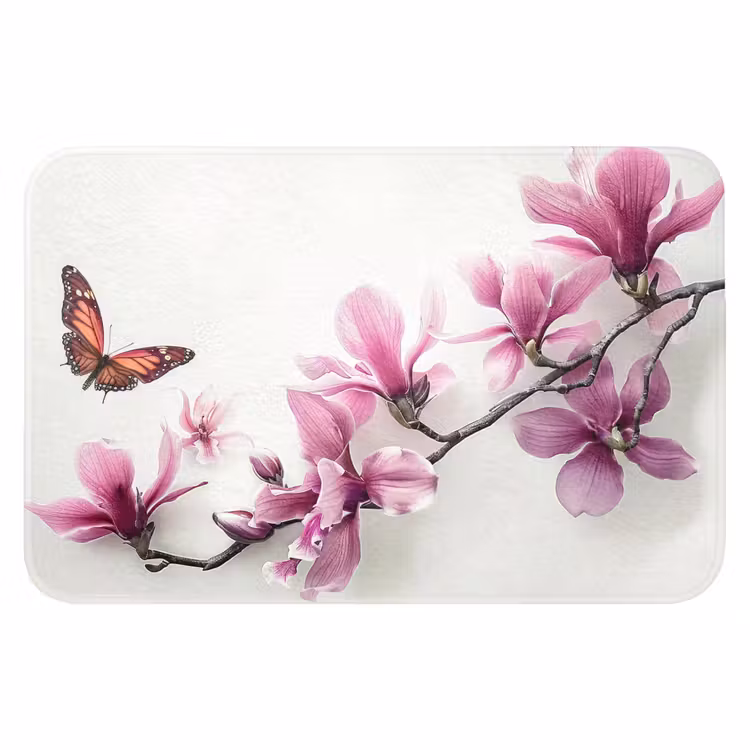 Bloesem - Vlinder - Roze - Natuur - Wit WCmat klein -3d
