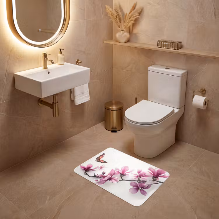 Bloesem - Vlinder - Roze - Natuur - Wit WCmat klein -sfeer3