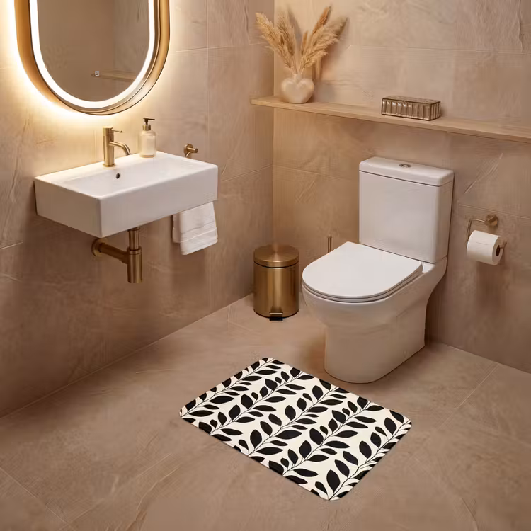 Botanisch - Dessin - Zwart - Beige WCmat klein 1009 -sfeer3
