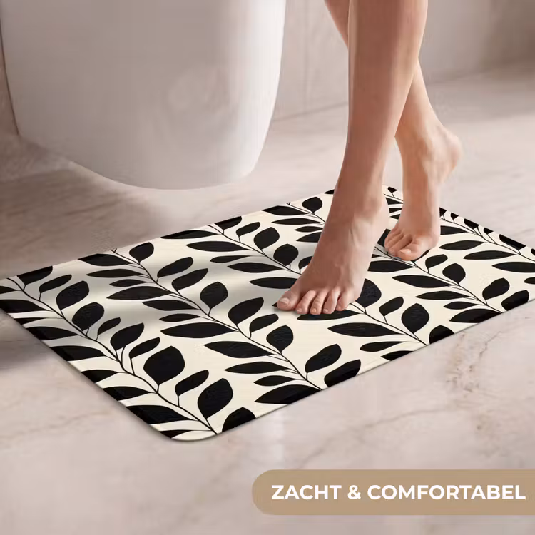 Botanisch - Dessin - Zwart - Beige WCmat klein 1009 -USP_ZachtNL