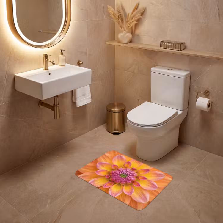 Dahlia - Bloem - Oranje WCmat klein -sfeer3