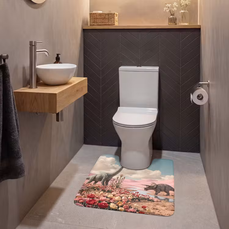 WC Mat - Dinosaurus - Roze - Landschap - Dinosaurus - Roze - Landschap WCmat U-uitsnede middel