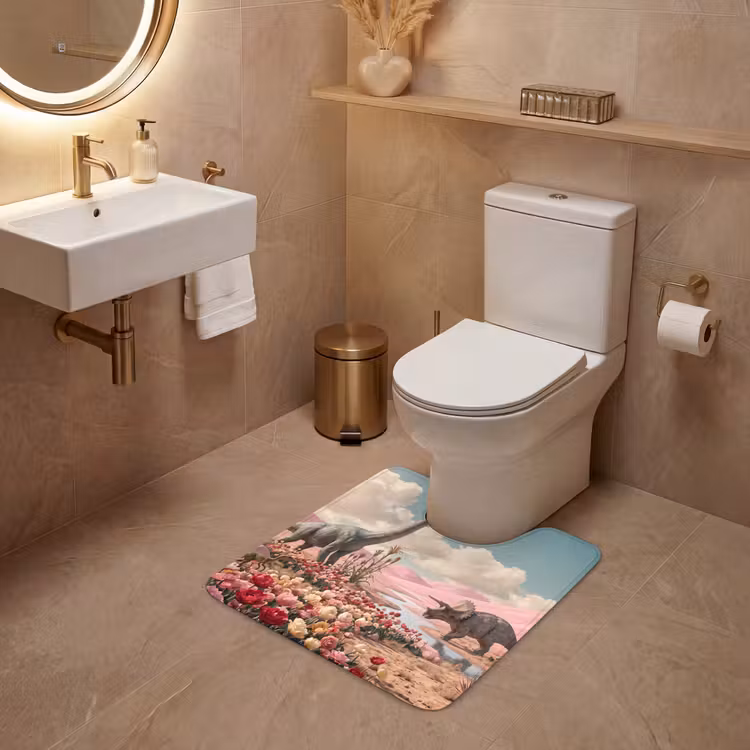 WC Mat - Dinosaurus - Roze - Landschap - Dinosaurus - Roze - Landschap WCmat U-uitsnede middel