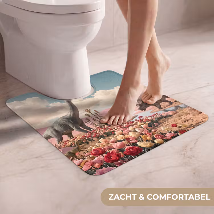 WC Mat - Dinosaurus - Roze - Landschap - Dinosaurus - Roze - Landschap WCmat U-uitsnede middel