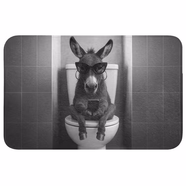 Ezel - Telefoon - Toilet - Zwart - Wit WCmat klein -3d