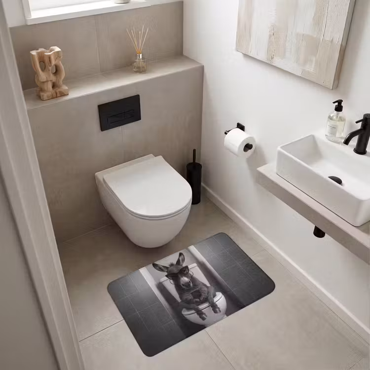 Ezel - Telefoon - Toilet - Zwart - Wit WCmat klein -sfeer1