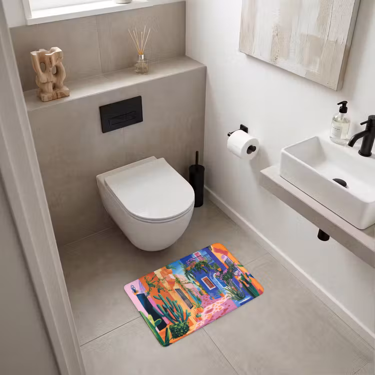 Geel - Blauw - Oranje - Huis WCmat klein -sfeer1