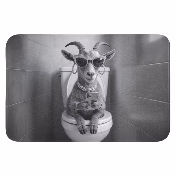 Geit - Telefoon - Toilet - Zwart - Wit WCmat klein -3d