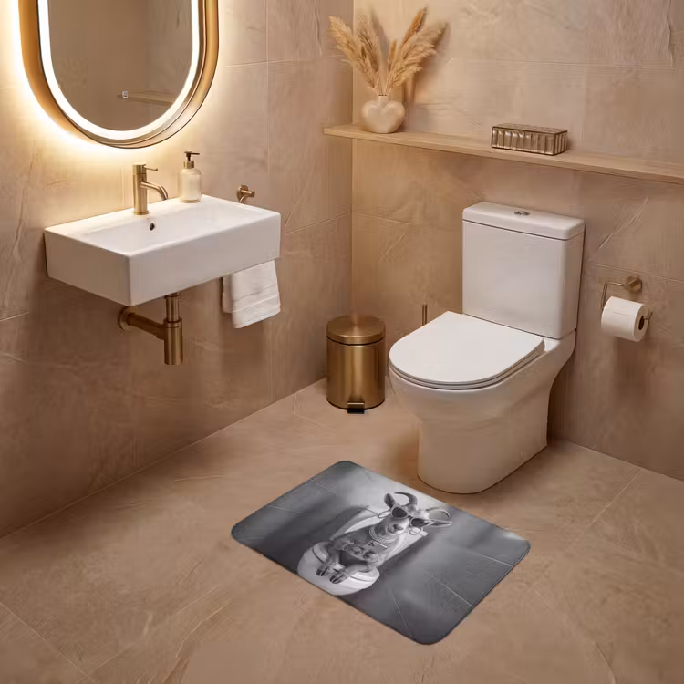 Geit - Telefoon - Toilet - Zwart - Wit WCmat klein -sfeer3